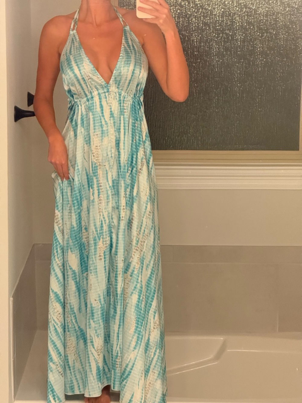Blue & White Halter Maxi Dress - Lightweight Summer Style